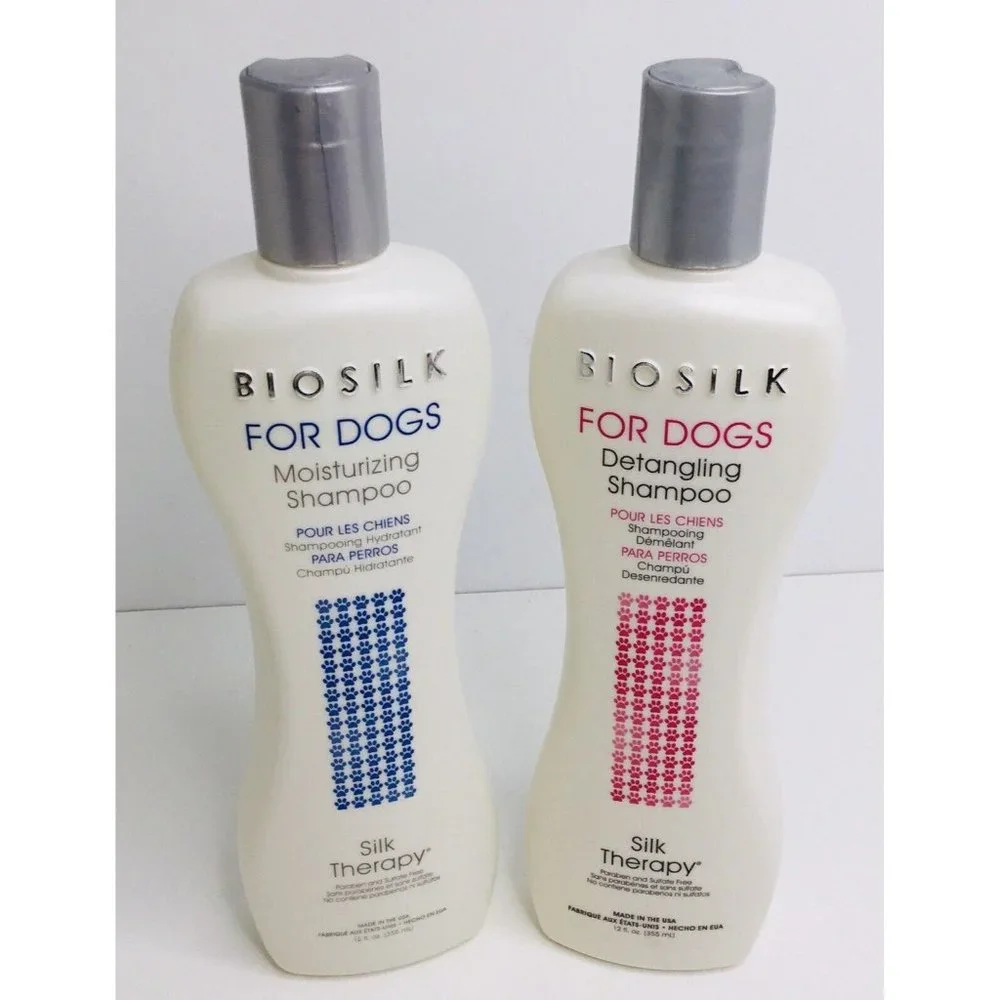 2 BIOSILK DOGS Silk Therapy DETANGLING Shampoo MOISTURIZING Shampoo 12oz